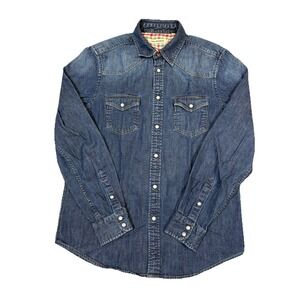 Ben Sherman Denim Pearl Snap Shirt Jacket Mens Medium Western Vintage Indigo